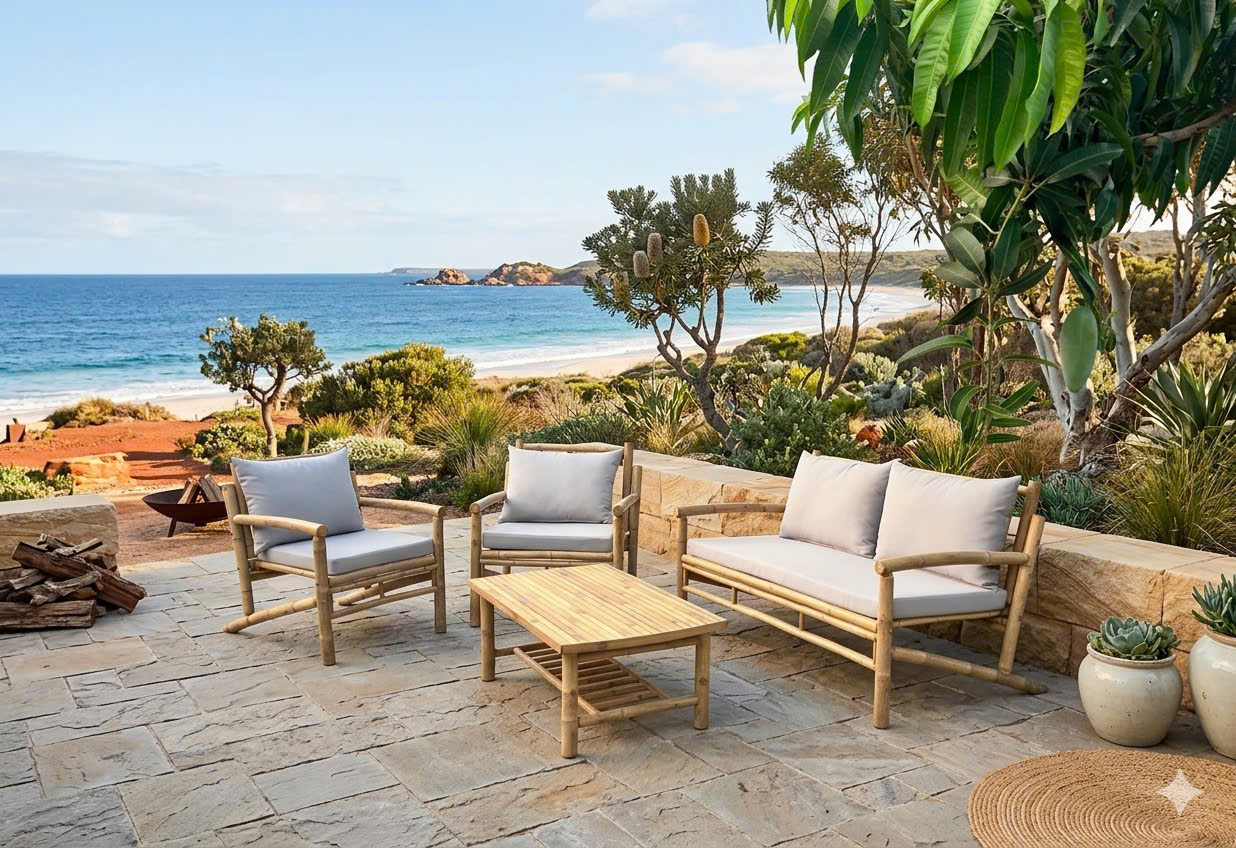 Custom Bamboo Sofas 2 Bespoke bamboo seating: sectional, L-shaped, round options for resorts