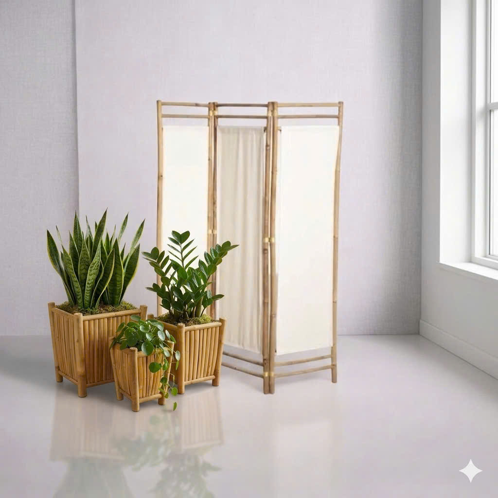 Handcrafted Bamboo Room Dividers 3 Handcrafted wooden bamboo room divider panel
