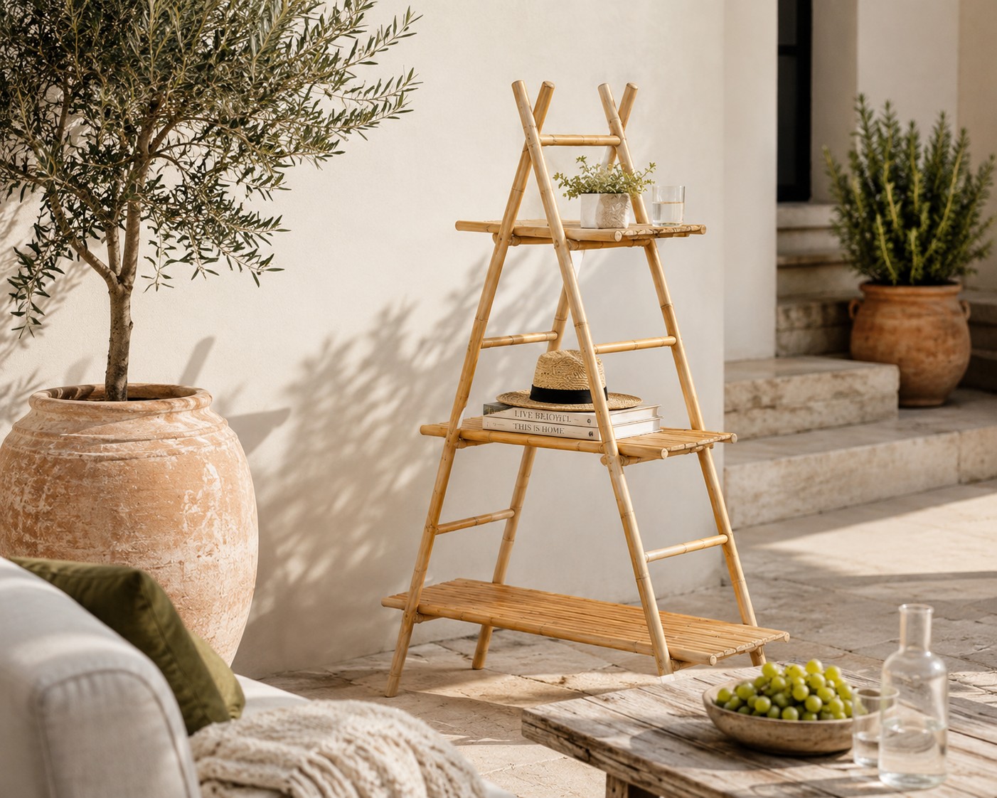 Handcrafted wooden decorative bamboo ladder for interiors