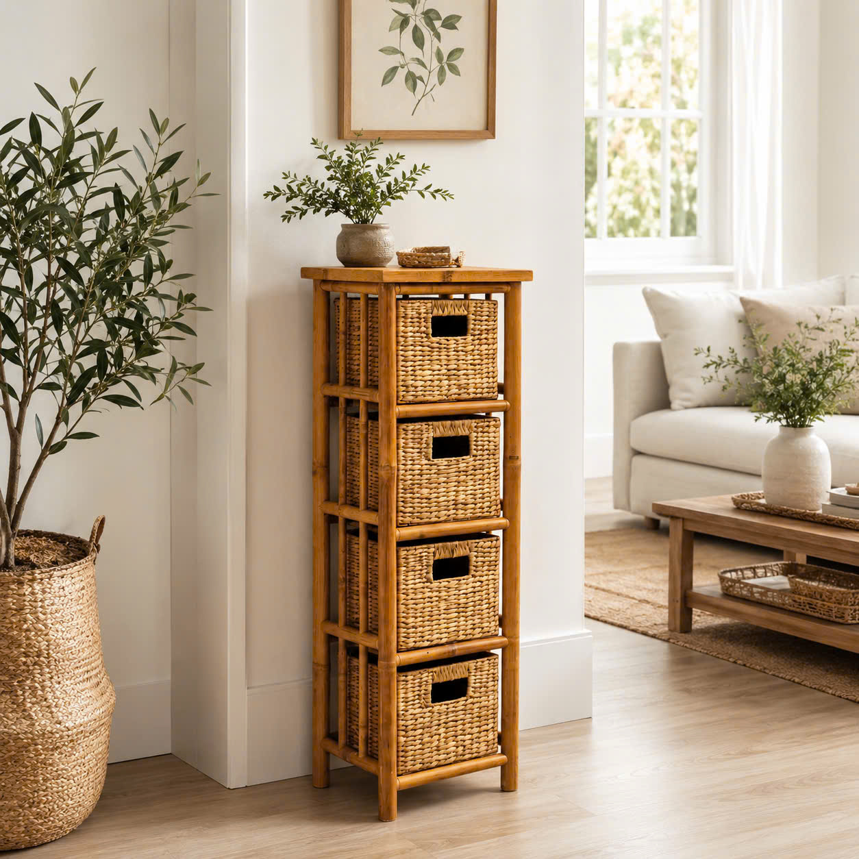 Handcrafted Bamboo Storage Cabinet with Natural Finish