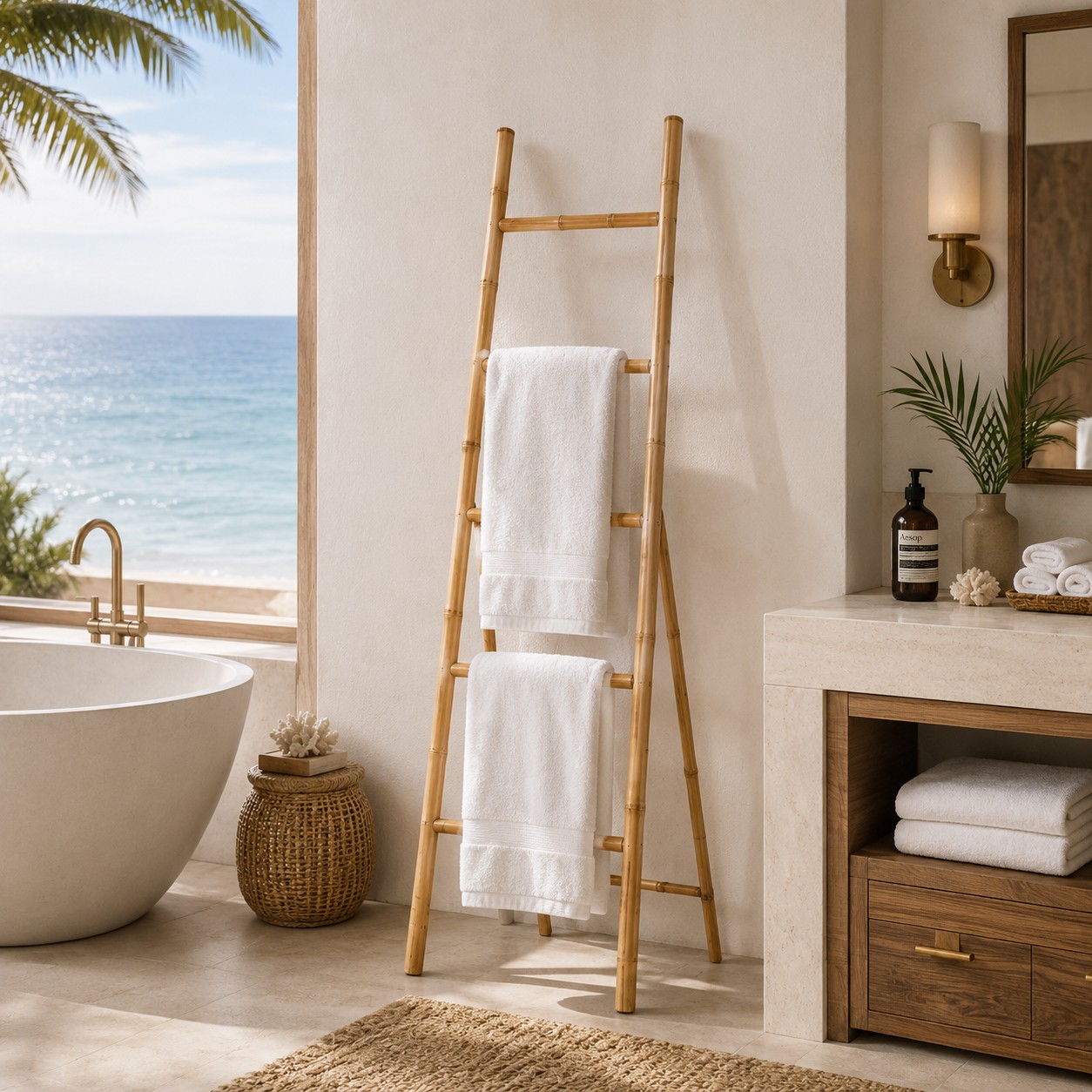 Natural bamboo bathroom rack