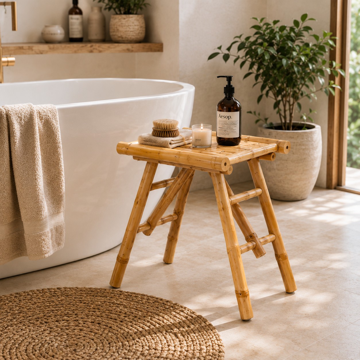 Handcrafted Natural Bamboo Stool for Modern Interiors