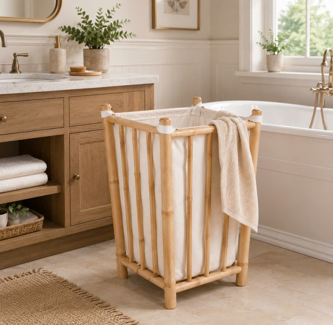 Bamboo bathroom shelf organizer